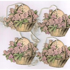 Bridge Tally Cards 4 Round Purple Flower Basket 1920's-1930's